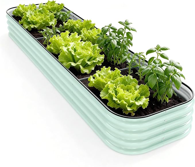 DaisyVibe Raised Garden Bed Kit, Planter Raised Garden Boxes Outdoor, Oval Large Metal Raised Garden Beds for Vegetables Flowers (Green, 8ftx2ftx1ft)