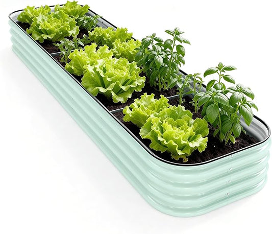 DaisyVibe Raised Garden Bed Kit, Planter Raised Garden Boxes Outdoor, Oval Large Metal Raised Garden Beds for Vegetables Flowers (Green, 8ftx2ftx1ft)