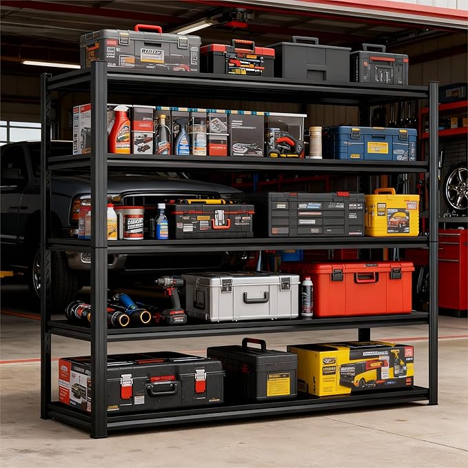 72'' Garage Storage Shelves,5-Tier Shelving Unit,Metal Shelving Capable of Bearing 3000lbs, Suitable for Warehouse, Kitchen,Basement, Garage Shelf