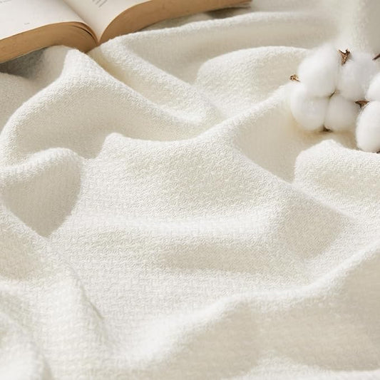 Bedsure GentleSoft 100% Cotton Large Blanket Oversized King for Bed 120x94 inches - Breathable Soft Cozy Herringbone Woven Blanket for Summer, Couch Cover, Cream