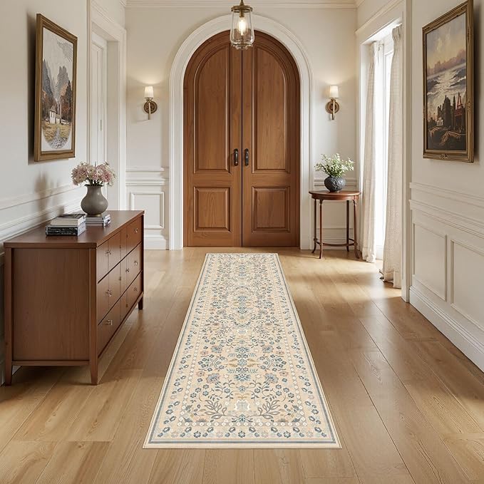Runner Rug for Hallways Kitchen: 2x6 Washable Area Rug Boho Floral Soft Long Rug - Non-Slip Low Pile Throw Indoor Carpet for Entryway Kitchen Bedroom Laundry Bathroom - Multi Color