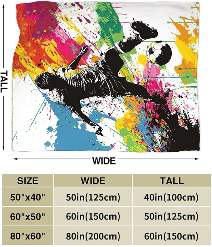 Soccer Blanket Gifts for Boys Teens Man Soft Warm Plush Banksy Soccer Sports Throw Blanket Flannel Fleece Fuzzy Stuff Blanket for Bed Couch Living Room Decor 80"X60"