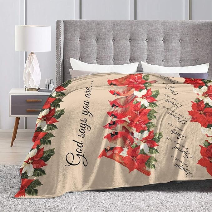 Cardinal Blanket God Says You are Throw Blanket Soft Warm Cozy Fuzzy Plush Red Birds Throw Blanket Gifts for Girls Women Cardinal Fleece Flannel Gift Blankets for Kids Adults 60"X80"