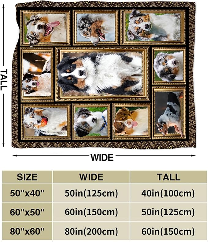 Australian Shepherd Blanket, Dog Throw Blankets, Animal Fuzzy Plush Blanket Ultra Soft for Dog Lover Gift Kids Teens Women Men Girls Boys Stuff Decor for Home Bedding Sofas Couch Camping 80"X60"