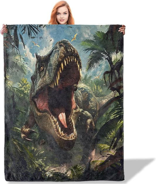 Dinosaur Pattern Throw Blanket 40"x50", Adventure Lover Blankets for Living Room Decor, Soft Flannel Polyester Dinosaur Gifts for Boys Kids