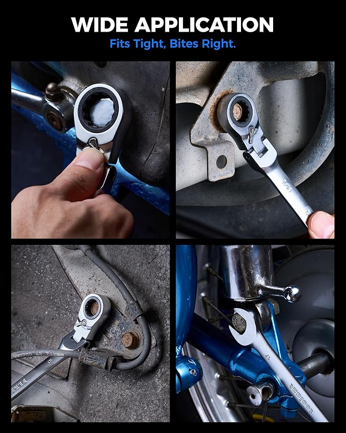 toolant 12pcs SAE Ratcheting Wrench Set, Flex-Head Ratchet Combination Wrench Sets with Switch Design, 1/4"-7/8", 90-Tooth and 4° Swing, 12PCS with Storage Tray