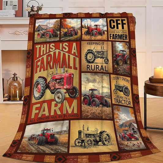 Framhouse Truck Throw Blanket Tractor Blankets Fleece Plush Flannel Super Soft Cozy Warm Lightweight Old Truck Decor Gifts for Boys Girls Kids Adults Men Women 60" x 80"