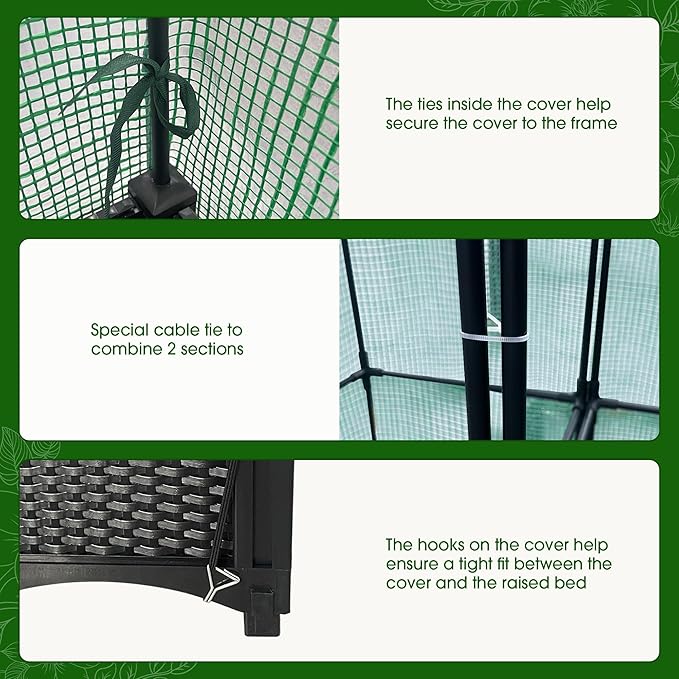 Onelike 80'' x 16'' x 55.5'' Plastic Raised Garden Bed with Greenhouse Cover and Trellis, Vertical Tomato Planters for Climbing Plants, Self Watering System Tomatoes Cage for Patio,Black,Large