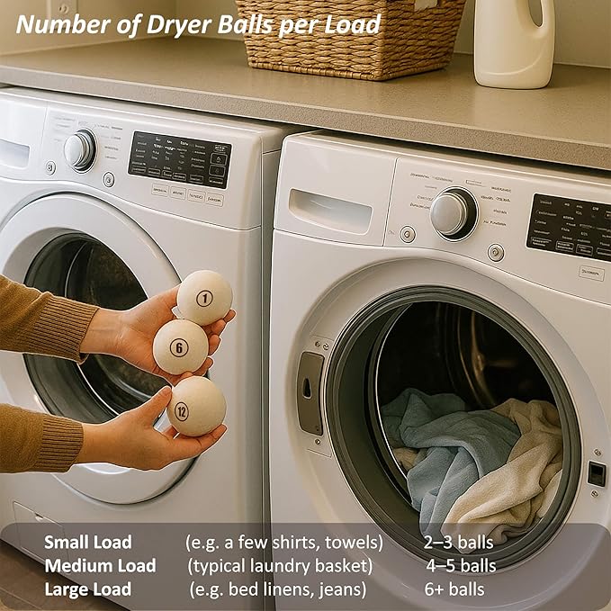 Wool Dryer Balls Laundry, L(2.3") 12 Pack, Premium Fabric Softener Ball, Reusable, Anti Static, Chemical Free Natural Wool Balls for Dryer, Laundry Dryer Balls – 100% New Zealand Wool