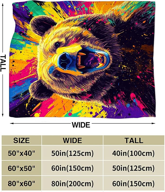 Bear Blanket, Brown Bear Throw Blanket, Wild Animal Gifts Blankets Stuff Fleece Flannel Plush for Men Boys Women Girls Lovers Adults Soft Bedding Gift for Sofa Bed Office Home Decor 60"x50"