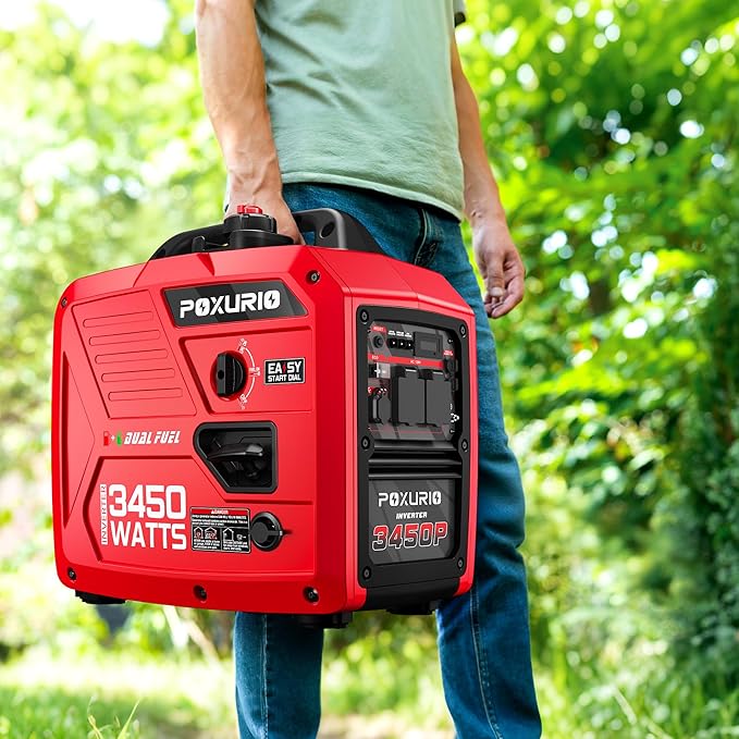 3450-Watt Dual Fuel Inverter Generator for Home Use, 1.6Gallon Large Fuel Tank Up to 8.3 Hours Use, 120V Gas Powered Generator Super Quiet, Red