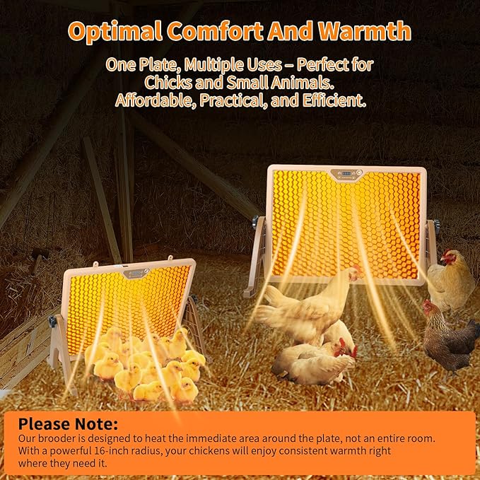 180W Radiant Chicken Coop Heater Energy-Efficient Winter Heating, Safer Alternative to Brooder Lamps,Heater with 2 Heating Plates for Chick Kitten Puppy Pets Animals (Brown)