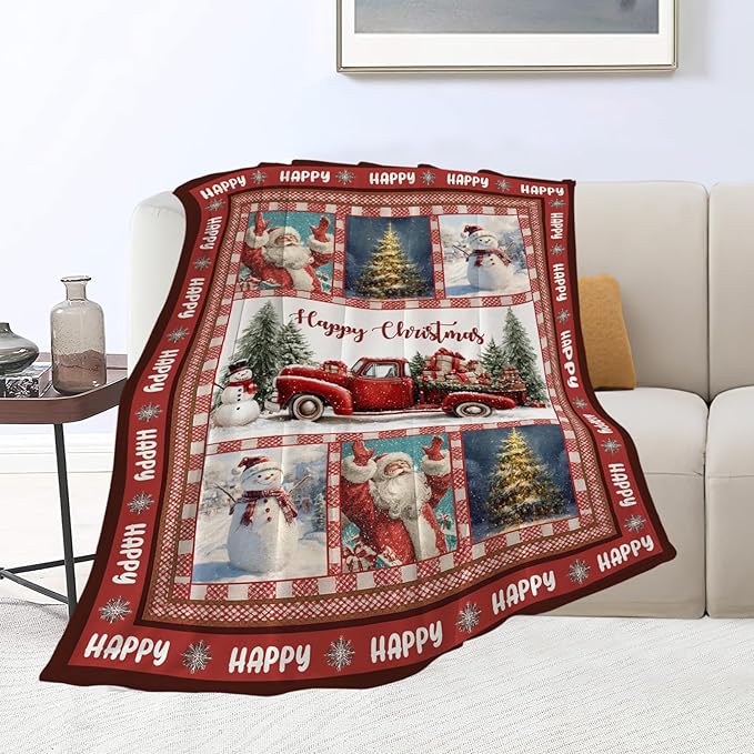 Christmas Santa Claus Blanket Christmas Pleasant Car Tree Throw Blankets Gifts for Girls Boys Kids Soft Cozy Fleece Plush for Couch Sofa Bed 50"x40"