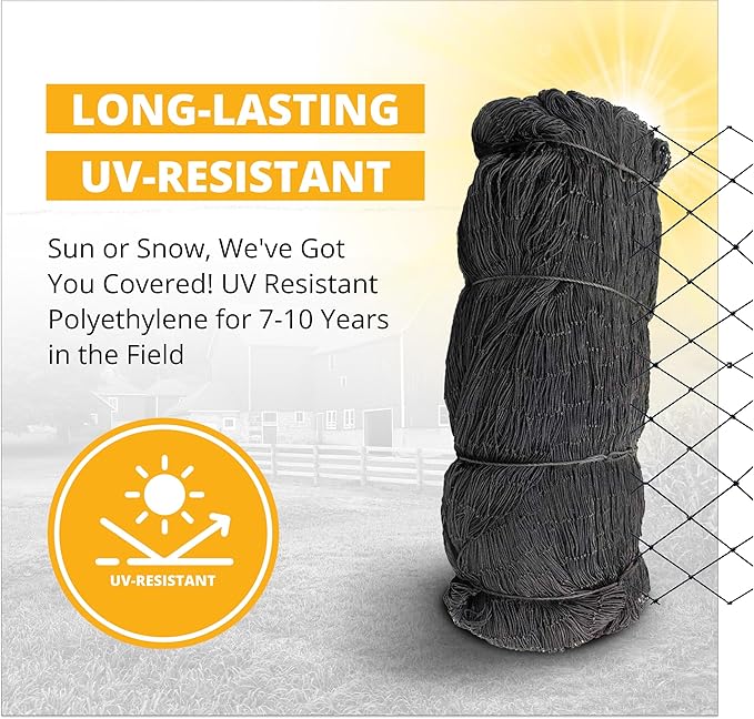 Stromberg’s 2” Mesh Heavy Duty Knotted Aviary Netting, UV Resistant Polyethylene Fiber for Game Birds, Pheasants & Poultry, 85 Lbs Break Strength Durable Against Weather and Predators, Size 25' x 100'