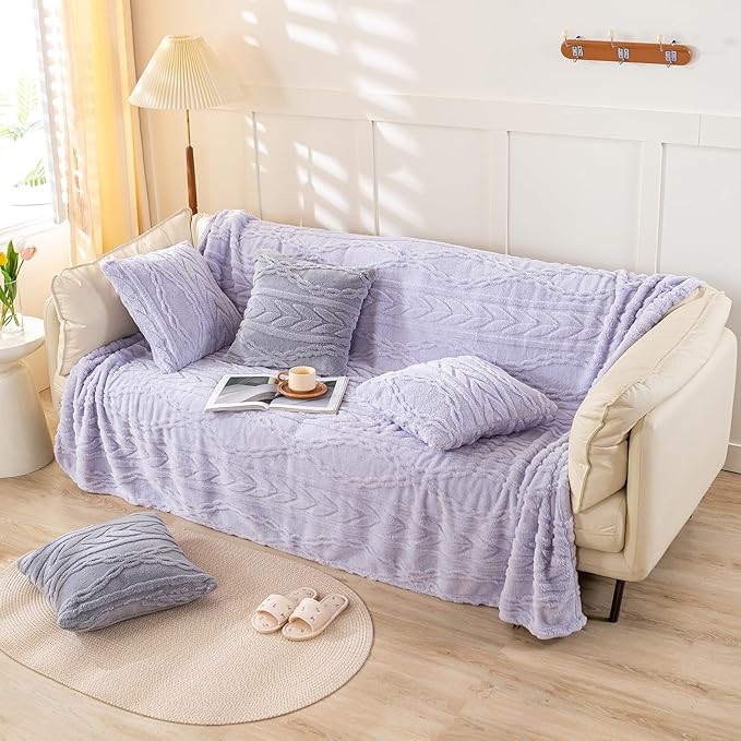 YUSOKI Sherpa Twin XL Blanket(Without Pillows)-3D Stylish Design Super Soft Blankets for Teen Girls Women Couch Bed Sofa Chair Men Boys Gift(Lavender Fog,65"x90")