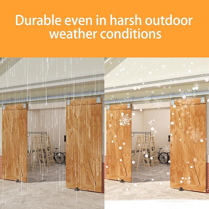 10FT Box Rail Exterior Barn Door Hardware Kit for 2 Doors, Sliding Heavy Duty Barn Door Track, Wall Mount Barn Door Hardware with 7 Track Brackets,Silver(Doors NOT Include)