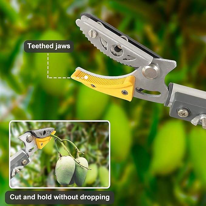 Telescopic Tree Trimmer 5.8-10 FT with 2 Section, 4 Node Adjustable, Cut and Hold Pruner, Pole Saw Extendable, Long Handle Fruit Picker, Branch Cutter, Loppers, Clippers With Hook