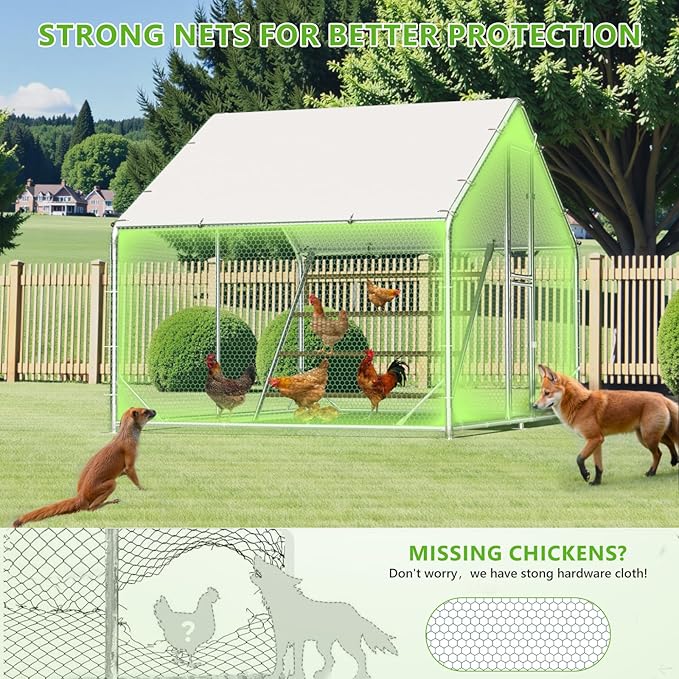 Large Metal Chicken Coop,Chicken Run for Yard with Feeding Door,Walk-in Chicken Pen,Outdoor Poultry Cage with Anti-UV Cover,Duck Rabbit House