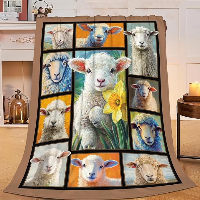 Cute Sheep Blanket Goat Animal Blankets Fleece Plush Flannel Super Soft Cozy Warm Lightweight Lamb Lover Decor Gifts for Boys Girls Kids Adults Men Women 60" x 80"