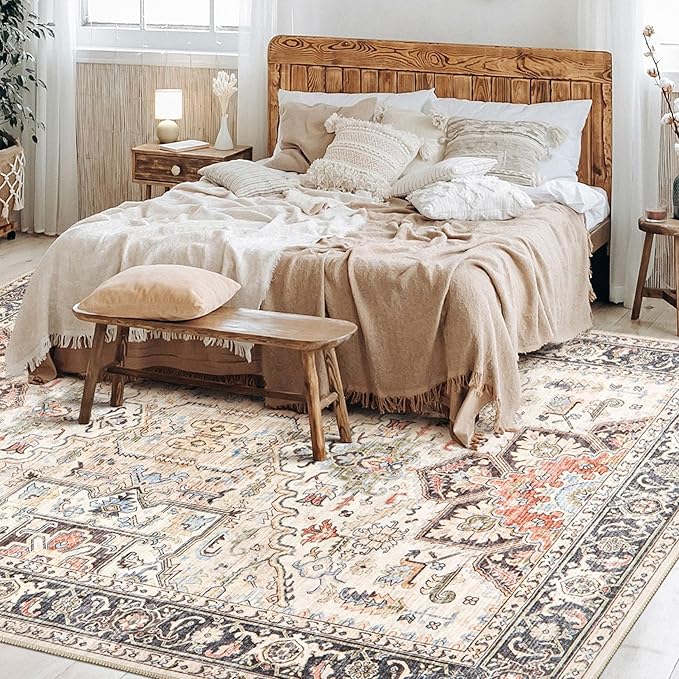 Area Rug for Living Room - 10x12 Soft Washable Oriental Vintage Floral Distressed Large Carpet - Fade Stain Resistant Non Slip Rugs for Bedroom Dining Room Nursery Dorm Office Home Decor - Multi
