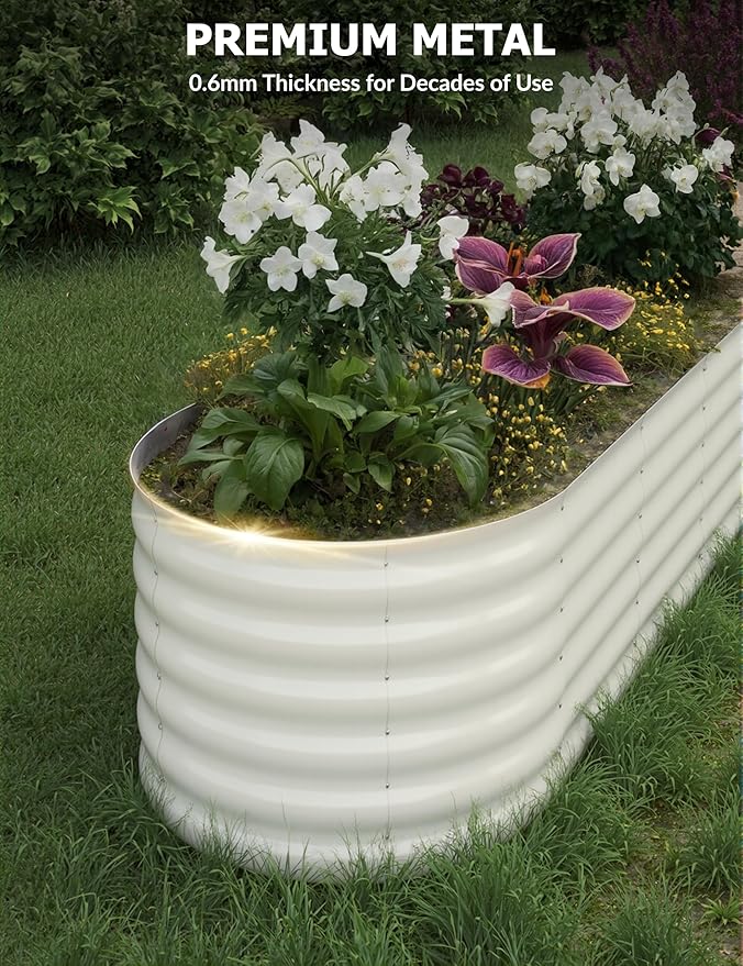 GarveeLife 8x2x1.5 ft Galvanized Raised Garden Bed - 18“ Tall Metal Planter Box for Vegetables, Flowers, Herbs, Rust-Resistant Outdoor Garden Box, Easy Assembly Raised Beds for Gardening, Beige