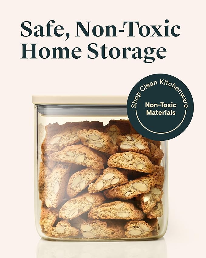 Caraway 2.5qt Glass Airtight Food Storage Container with Lid – Non-Toxic, BPA-Free Kitchen Storage Container – Stackable, Space-Saving Airtight Container for Dry Goods and More - Gray