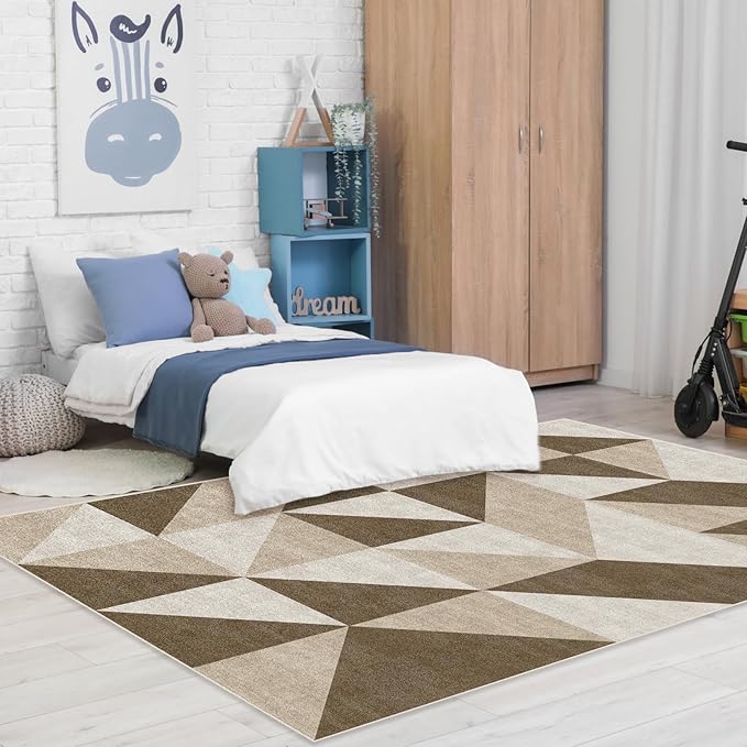 Washable 3x5 Modern Abstract Geometric Brown Area Rugs Non Slip Low Pile Indoor Floor Small Carpet for Living Room Bedroom Dinning Room Kitchen