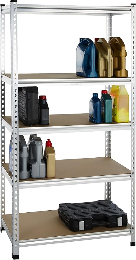 Amazon Basics Medium Duty Storage Shelving Double Post Press Board 5 Tier Shelf, Aluminum, 36 x 18 x 72