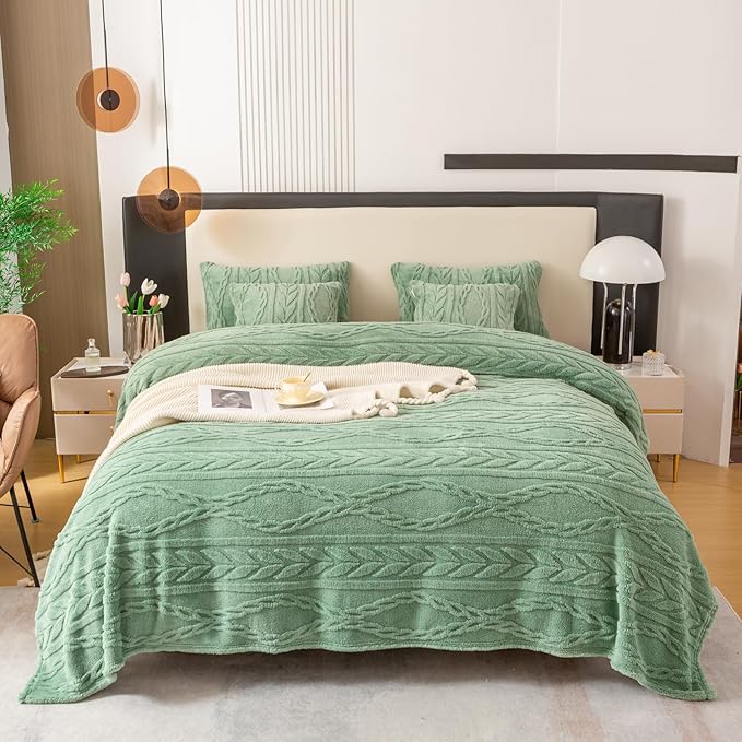 YUSOKI Sherpa Queen Size Blanket-3D Stylish Design Super Soft Fuzzy Cozy Warm Blanket Thick Plush Fluffy Furry Blankets for Teen Girls Women Couch Bed Sofa Chair Men Boys Gift(Sage Green,90"x90")
