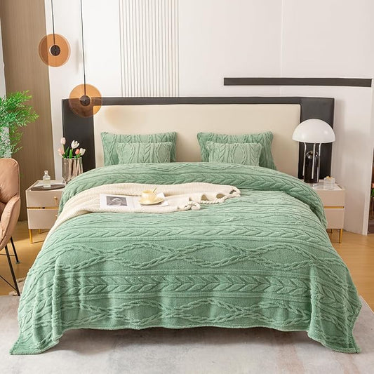 YUSOKI Sherpa Queen Size Blanket-3D Stylish Design Super Soft Fuzzy Cozy Warm Blanket Thick Plush Fluffy Furry Blankets for Teen Girls Women Couch Bed Sofa Chair Men Boys Gift(Sage Green,90"x90")