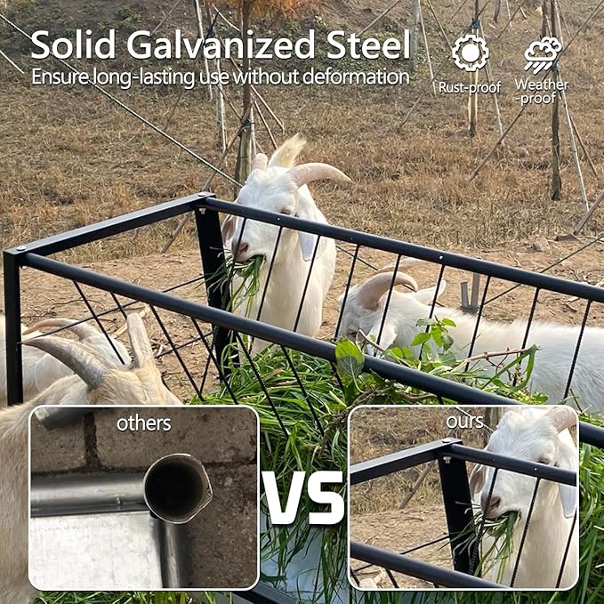 Pasture Feeder Black, 5-Feet Long, 77 Gallon Capacity Livestock Feeder with Deeper Feeding Pan, All Steel Frame, Easy to Assemble and Carry, Feeding Goats, Sheep for Farms, Sheep Sheds