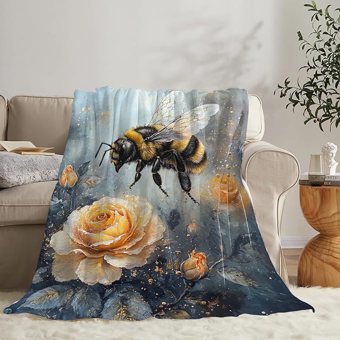 Bee Blanket Gifts for Girls Boys Flower Throw Cozy Plush Fleece Flannel Lightweight Fuzzy Party Blankets for Women Men 80"X60"