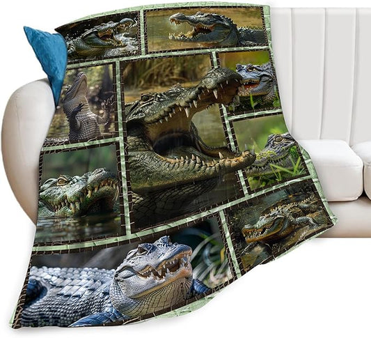 Crocodile Blanket Alligator Throw Blanket Cozy Plush Fleece Flannel Animal Blankets Lightweight Fuzzy Party Gifts for Girls Boys Women Men 60"X50"