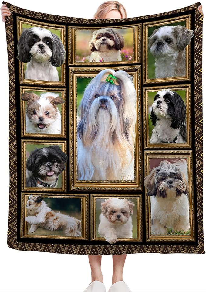 Shih Tzu Blanket Gifts for Girls Boys Soft Warm Plush Cute Dog Throw Blanket Flannel Fleece Fuzzy Dog Pet Blanket for Kids Adults Lovers Bed Couch Living Room Decor 80"X60"