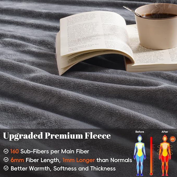 PHF Ultra Soft Fleece Blanket King Size, No Shed No Pilling Luxury Plush Cozy 300GSM Lightweight Blanket for Bed, Couch, Chair, Sofa Suitable for All Season, 108" x 90", Grey