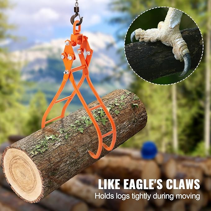 VEVOR Timber Claw Hook, 36 inch 4 Claw Log Grapple for Logging Tongs, Swivel Steel Log Lifting Tongs, Eagle Claws Design with 3307 lbs/1500 kg Loading Capacity for Tractors, ATVs, Trucks, Forklifts
