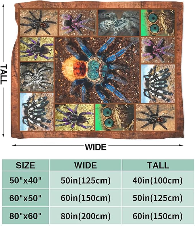 Tijuboni Tarantula Spider Throw Blanket Spider Gifts for Boys Men Girls Women Kids Adults Soft Flannel Fleece Blanket for Couch Sofa Bed Home Decor 50"x60"