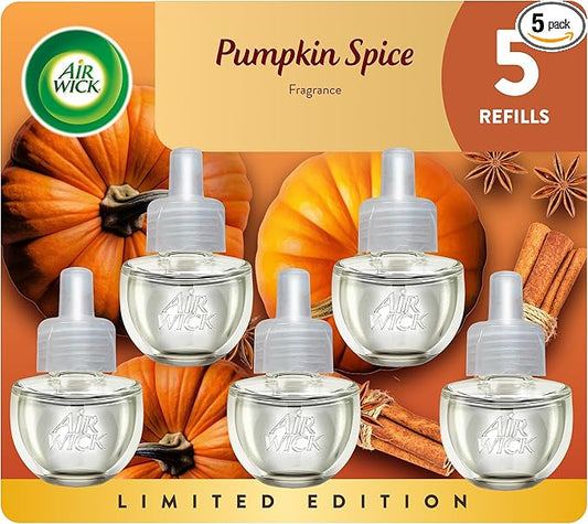 Air Wick Plug In Scented Oil Refill,Fall Scent, Fall Décor, Pumpkin Spice, 5 ct