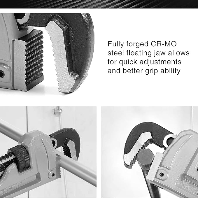 DURATECH 3-Piece Heavy Duty Aluminum Straight Pipe Wrench Set, 10", 14", 18", Adjustable Plumbing Wrench Set, Drop Forged, Exceed GGG standard