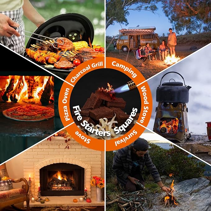 Fire Starter Squares 72Pcs,Natural Fire Starters for Campfires,Grill,BBQ,Wood Stove -Waterproof,Weather Resistant Fire Starters for Fireplace-Camping Firestarter Cubes Accessories Kit