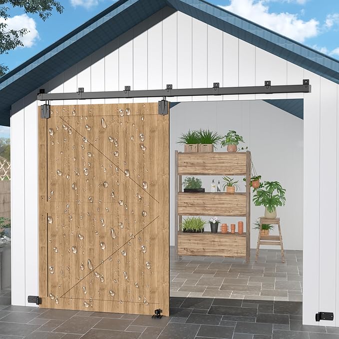 12FT Heavy Duty Exterior Barn Door Hardware Kit, BarnBase Box Rail Hardware Kit, Outdoor Barn Door Hardware Kit for 1 Door(Door not Include), 450 lbs Capacity, Black