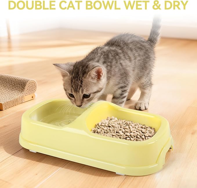 Pawise Cat Starter Kit Includes 4PCS Kitty Supplies, Great for Small Kitties, 14.5x10.5 Inch (Yellow)