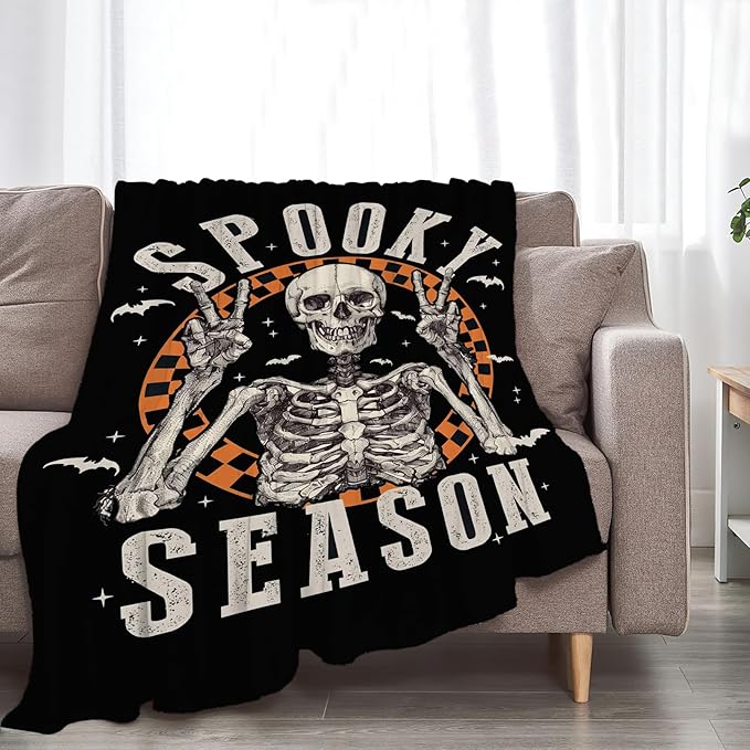 Gothic Skull Halloween Blanket, Skeleton Bones Throw Blanket, Hippie Fuzzy Plush Blankets Ultra Soft for Skull Lover Gift Kids Teens Women Men Girls Boys Stuffed Decor for Bedding Sofas Couch 50"X40"
