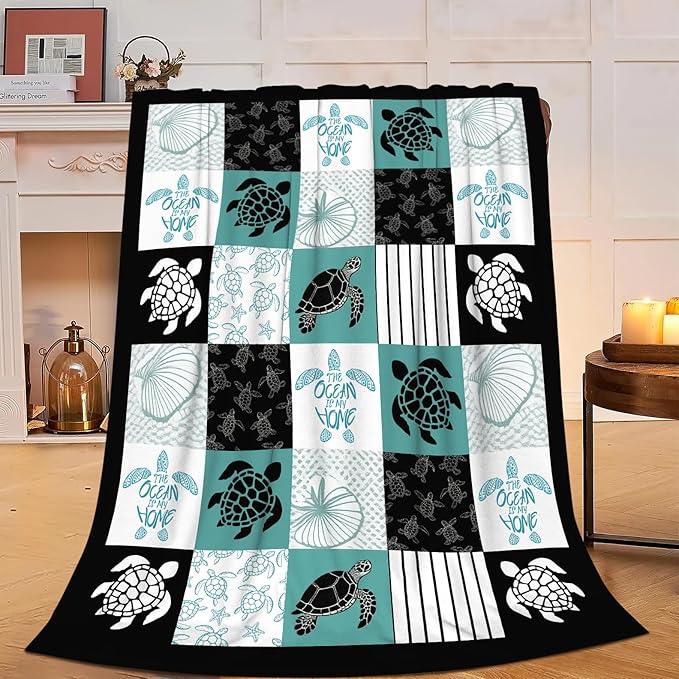 Sea Turtle Blanket Super Soft Warm Turtle Fleece Throw Blanket Cozy Fluffy Sea Turtle Lightweight Flannel Gifts Blankets for Kids Adults 60"X50"