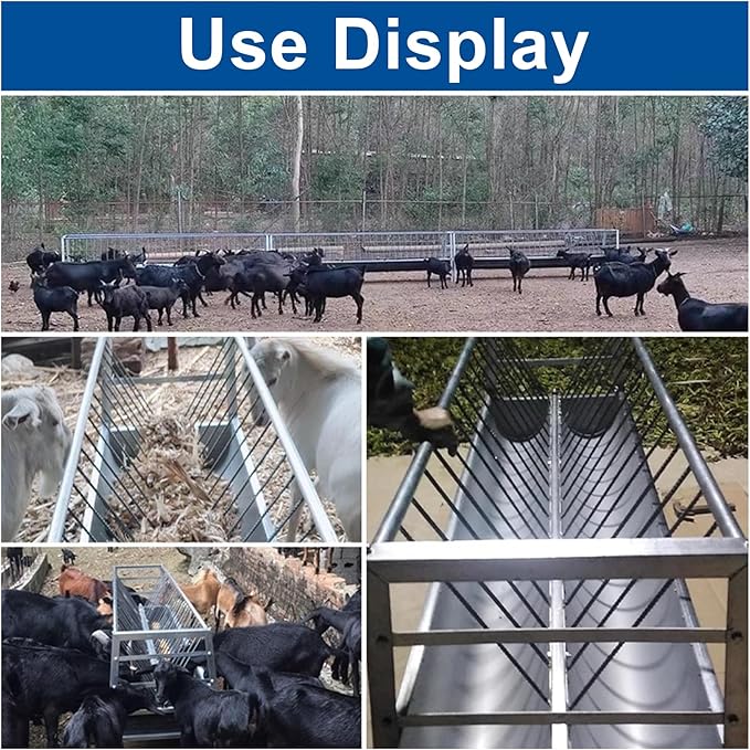 Goat Hay Feeder 2 in 1 Livestock Feeder 5-Feet Long Outdoor Pasture Feeder Heavy Duty 77 Gallon Multiple Sided Goat Hay Rack for Horses Sheep Cattle Cows Farm Courtyard