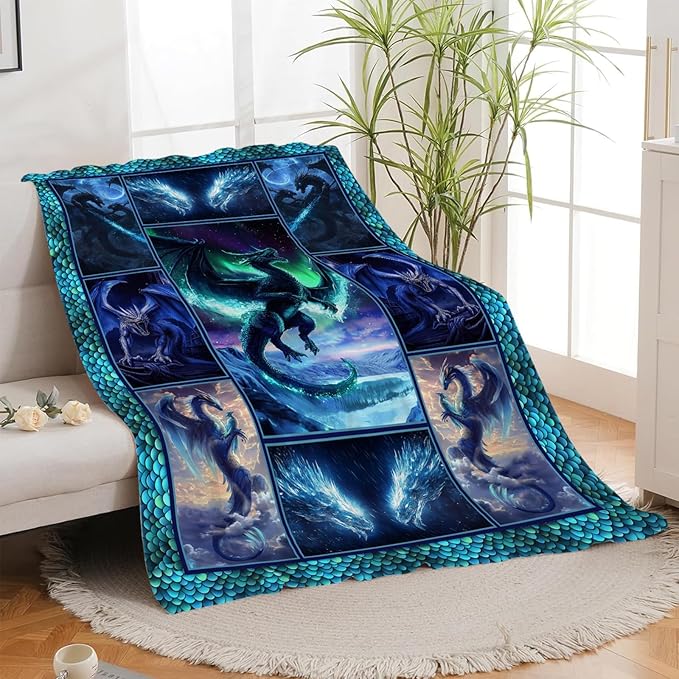 Dragon Blanket, Dragon Throw Blanket, Dragons Gifts Blankets Stuff Fleece Flannel Plush for Men Boys Women Girls Lovers Adults Soft Bedding Gift for Sofa Bed Office Home Decor 40"X50"