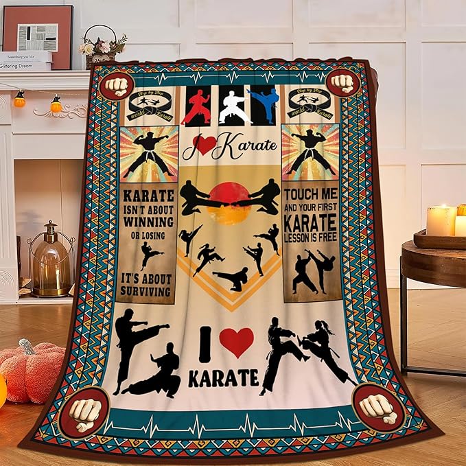 Karate Blanket, Karate Throw Blanket, Sport Gifts Blankets Stuff Fleece Flannel Plush for Men Boys Women Girls Lovers Adults Soft Bedding Gift for Sofa Bed Office Home Decor 80"x60"