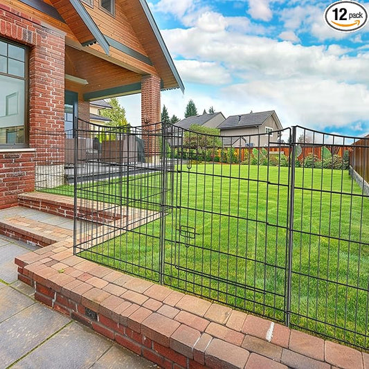 INJOPEXI Garden Fence 12 Panels 23.6ft (L)×30in (H) Decorative Metal Fences with 11 Panels + 1 Gate, No Dig Animal Barrier Fencing Rustproof Wire Temporary Rabbit Dog Fence Border for Outdoor Yard