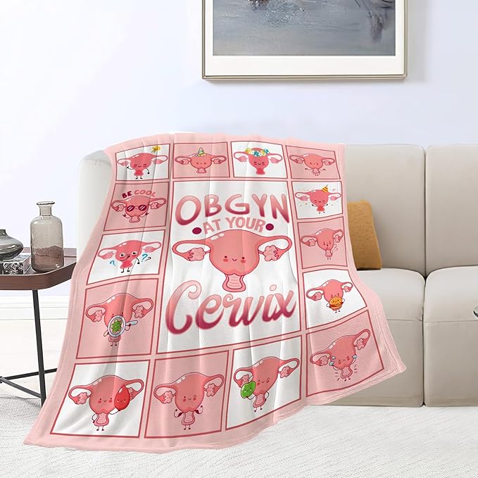 Cervix Uterus Blanket OBGYN at Your Cervix Throw Blanket All Season Ultra Soft Cozy Fleece Hysterectomy Gifts Fuzzy Plush Bedding Blankets Hysterectomy Recovery Gifts for Girls Women 80"x60"