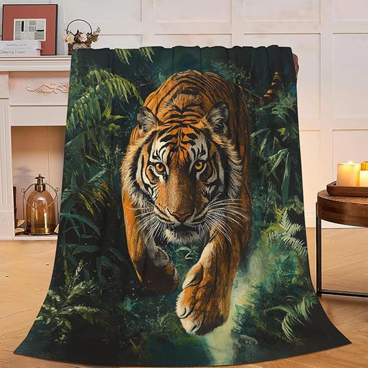 Tiger Blanket Soft Warm Tiger Fleece Plush Throw Blanket Tiger Gifts for Tiger Lover Cozy Flannel Bedding Stuff Wildlife Animal Decor Blanket for Girls Boys Kids Adults Women Bed Travel 60"x80"